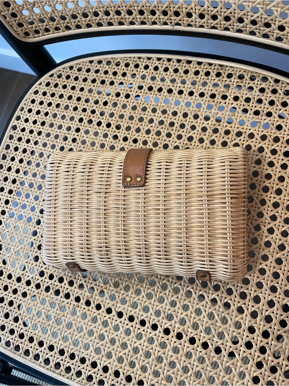 J. Crew Wicker Clutch with Tan Leather Strap - Picture 2 of 3